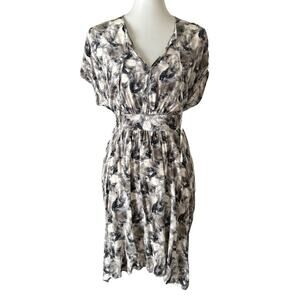 AllSaints Silk Dress Tunic with Self-Fabric Waist Tie Abstract Print, Size Small